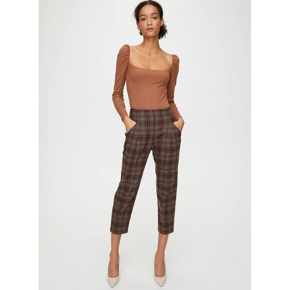 Aritzia WILFRED Chambery Grey Check Wool Cashmere Pleated Trouser Pants, Size 4 - Picture 11 of 15